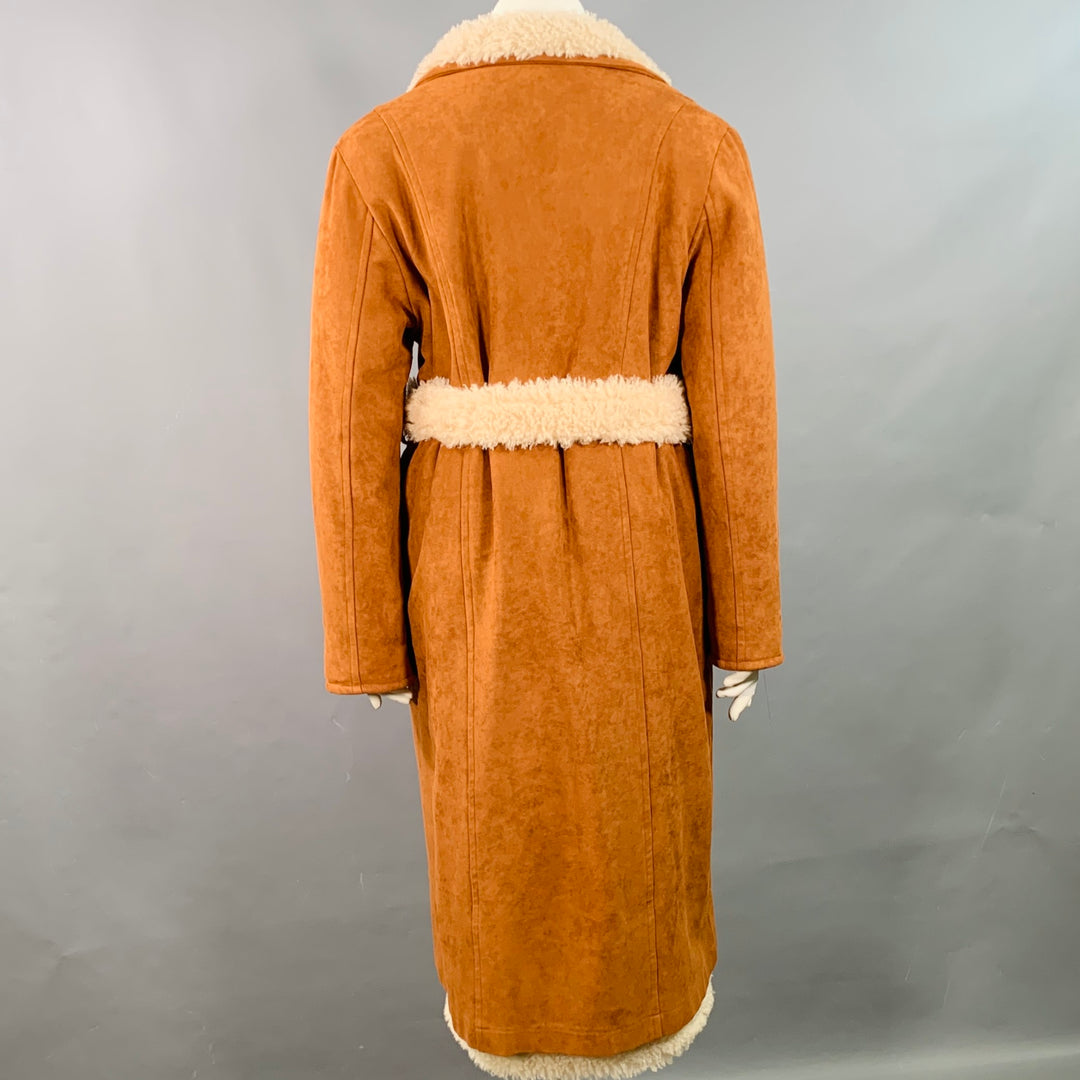 OOF WEAR Size L Tan Beige Faux Suede Shearling Reversible Belted Coat
