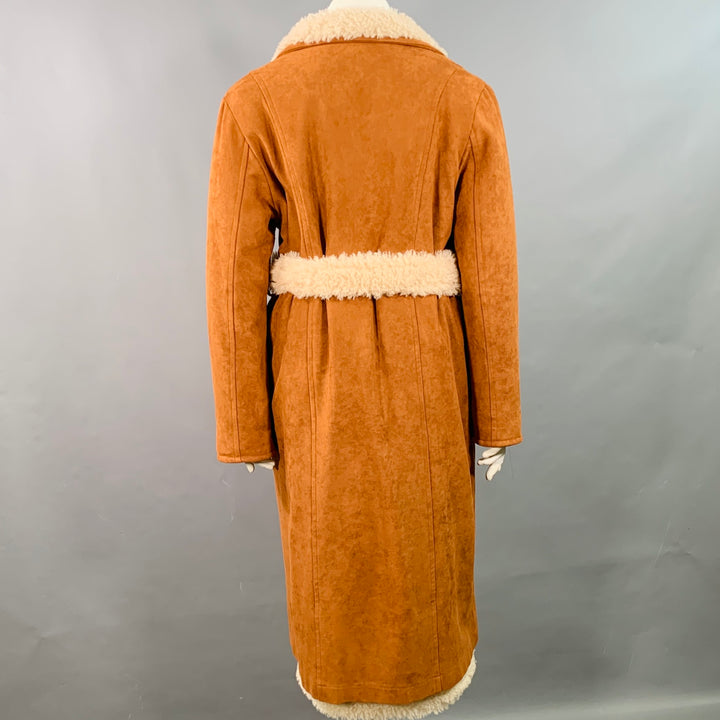 OOF WEAR Size L Tan Beige Faux Suede Shearling Reversible Belted Coat