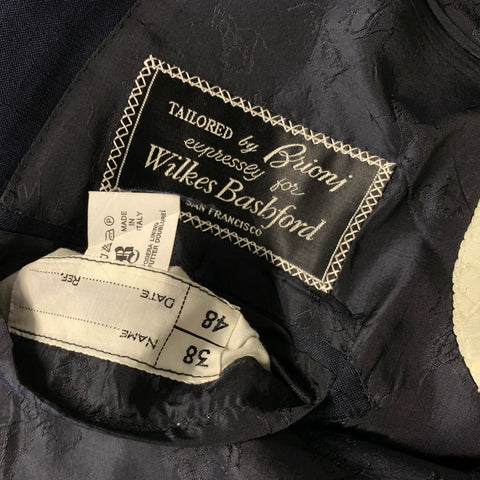 BRIONI Chest Size 38 Navy Silk Peak Lapel Sport Coat