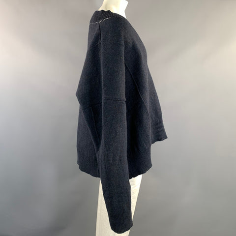 RAF SIMONS FW2018 Size L Navy Knitted Wool V Neck Sweater