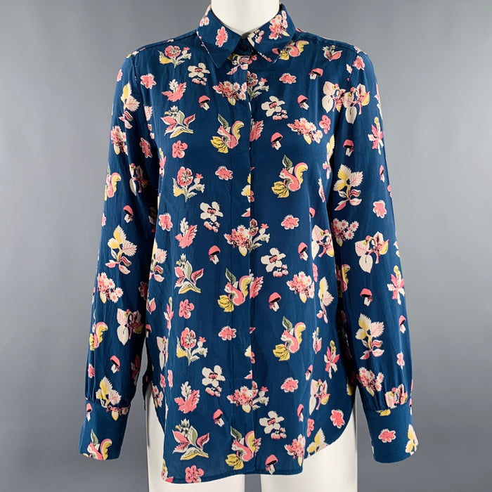MAX MARA Size M Blue Floral Long Sleeve Blouse
