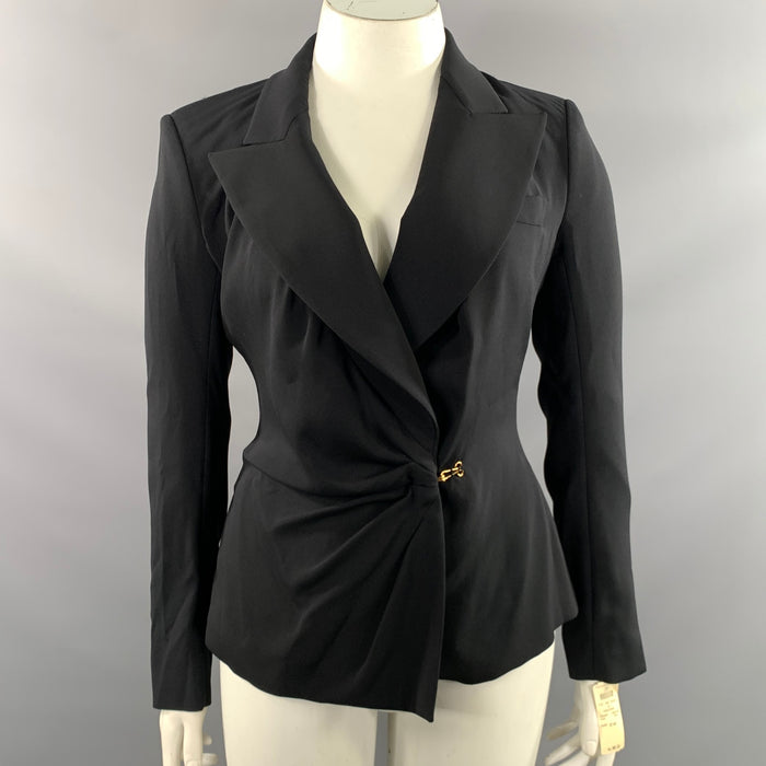 TOM FORD Size 10 Black Viscose Ruffled Peak Lapel Jacket Indoor Blazer