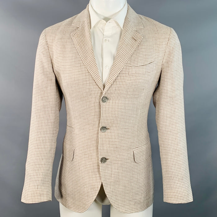 BRUNELLO CUCINELLI Size 38 Beige Cream Houndstooth Notch Lapel Sport Coat