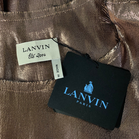 LANVIN SS2014 Size M Copper Silk & Polyester Metallic Long Sleeve Dress Top