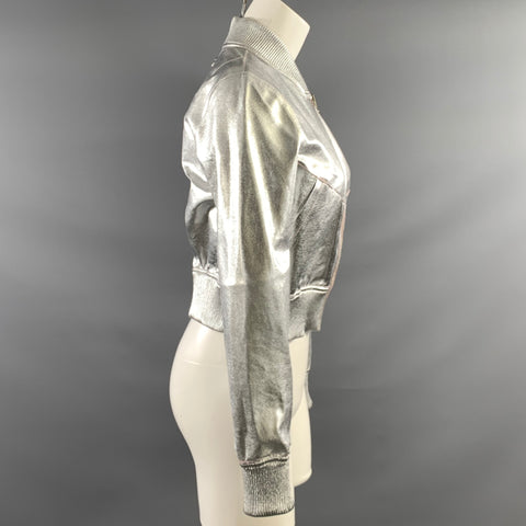 LAMARQUE Size S Silver Pink Leather Metallic Cropped Jacket