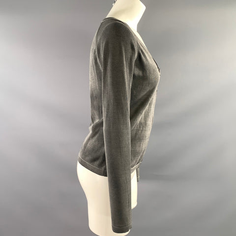 PRADA Size M Light Grey Cotton Distressed V Neck Cardigan