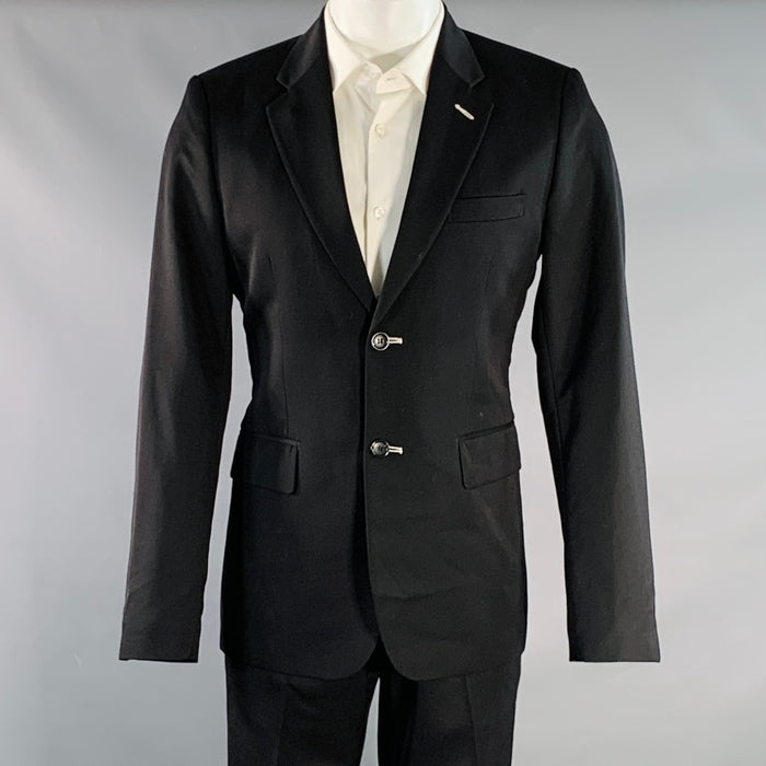 COMME des GARCONS x H&M Vintage Size 38 Regular Black White Twill Wool Notch Lapel Suit