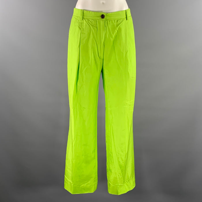 DRIES VAN NOTEN Size 10 Green Neon Silk Cotton Pleated Pants