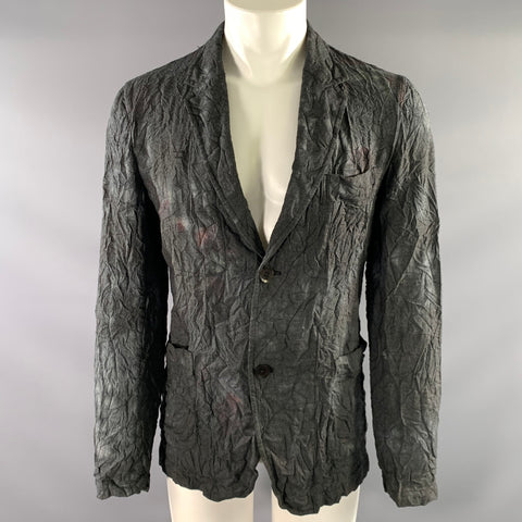 YOHJI YAMAMOTO SS2014 Size M Grey Crinkled Polyester & Rayon Blazer Jacket
