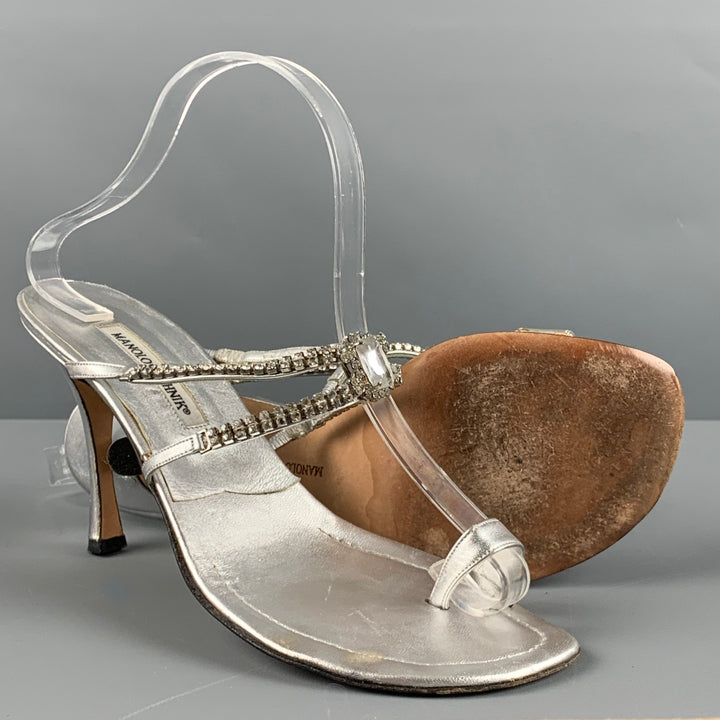 MANOLO BLAHNIK Size 10.5 Silver Leather Strappy Sandals