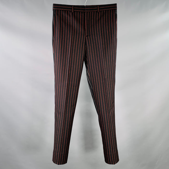 GIVENCHY Size 30 Black Red Grey Stripe Wool Flat Front Dress Pants