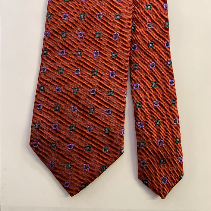 ERMENEGILDO ZEGNA Rust Purple Green Abstract Silk Tie
