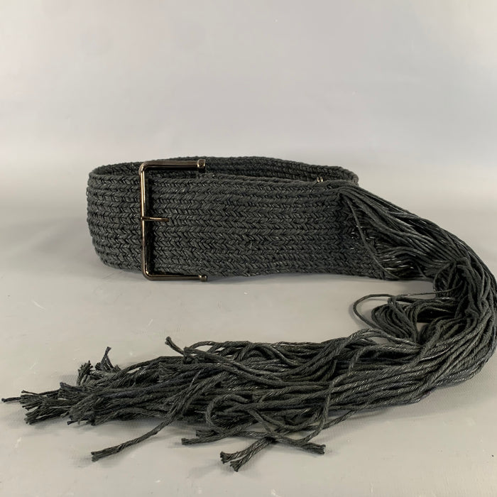 MAISON MARTIN MARGIELA Waist Size 30 Black Woven Fabric Leather Belt