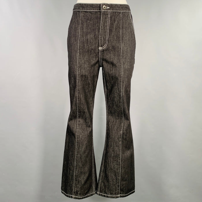 MARNI Size 2 Black White Cotton Contrast Stitch Bootcut Casual Pants