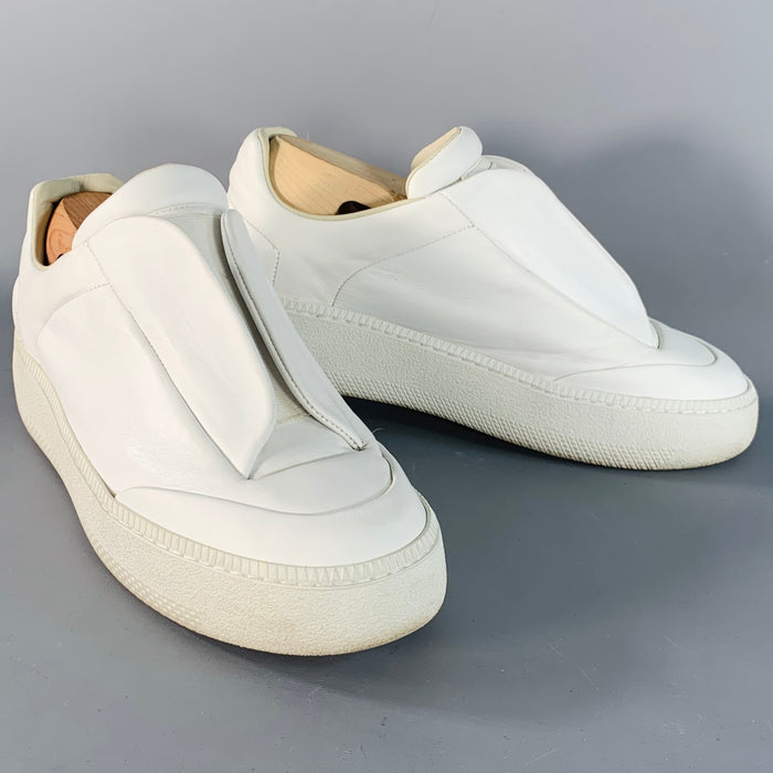 MAISON MARGIELA Size 8 White Leather Elastic Slip On Sneakers