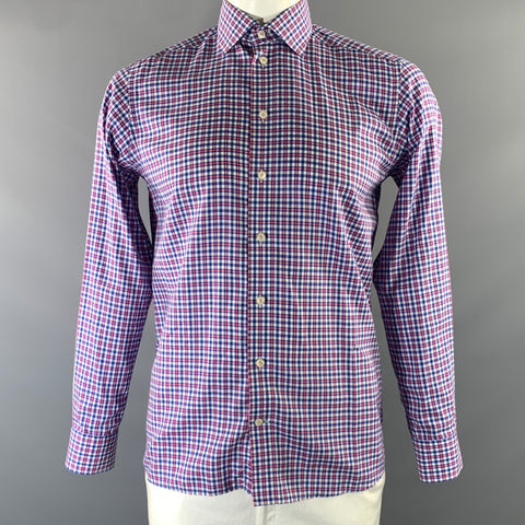 ETON Size 40 Blue Red & White Plaid Cotton Button Up Long Sleeve Shirt