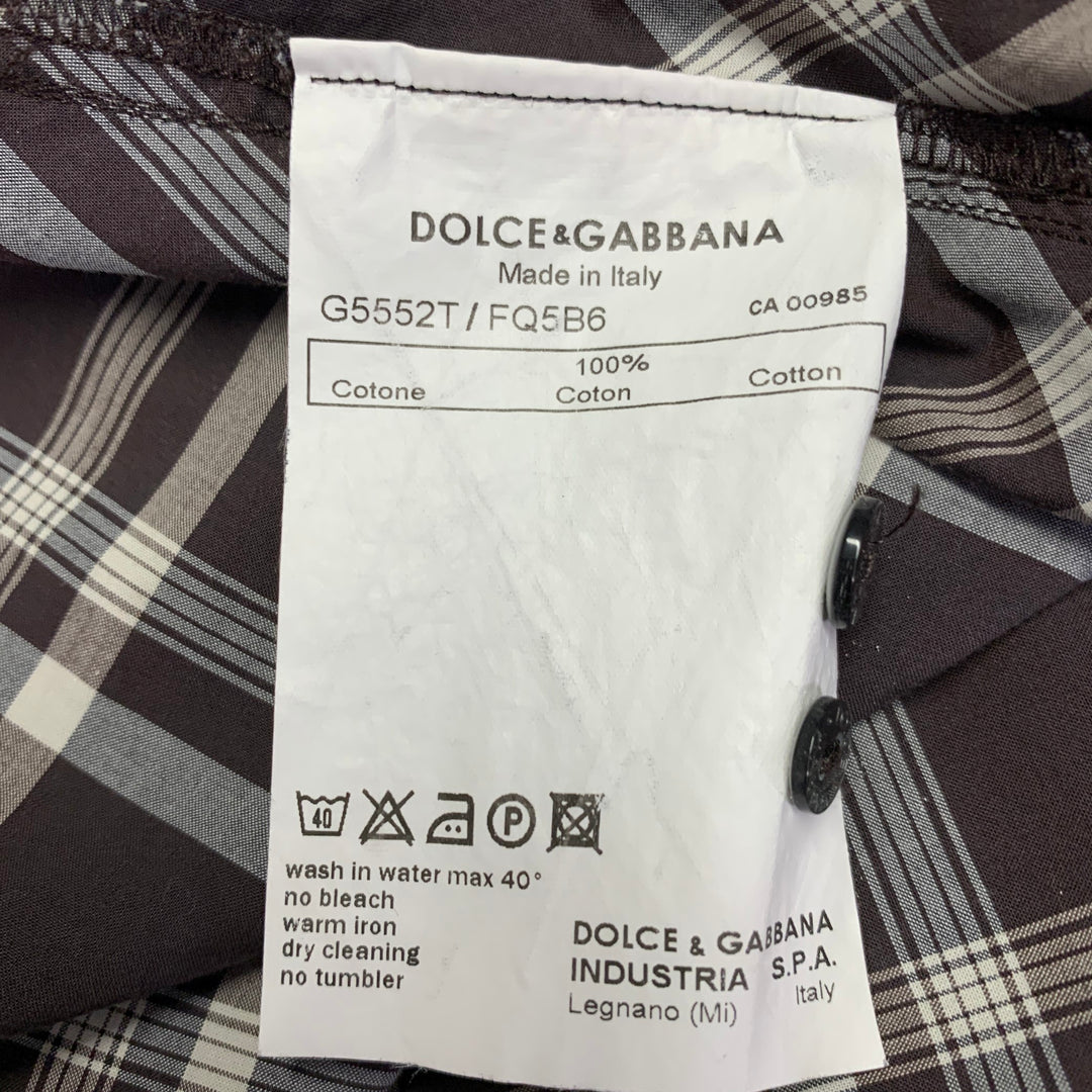 DOLCE & GABBANA Size S Brown Grey Plaid Cotton Two Pockets Long Sleeve Shirt