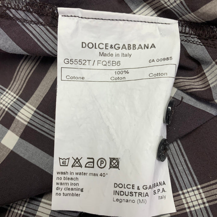 DOLCE & GABBANA Size S Brown Grey Plaid Cotton Two Pockets Long Sleeve Shirt