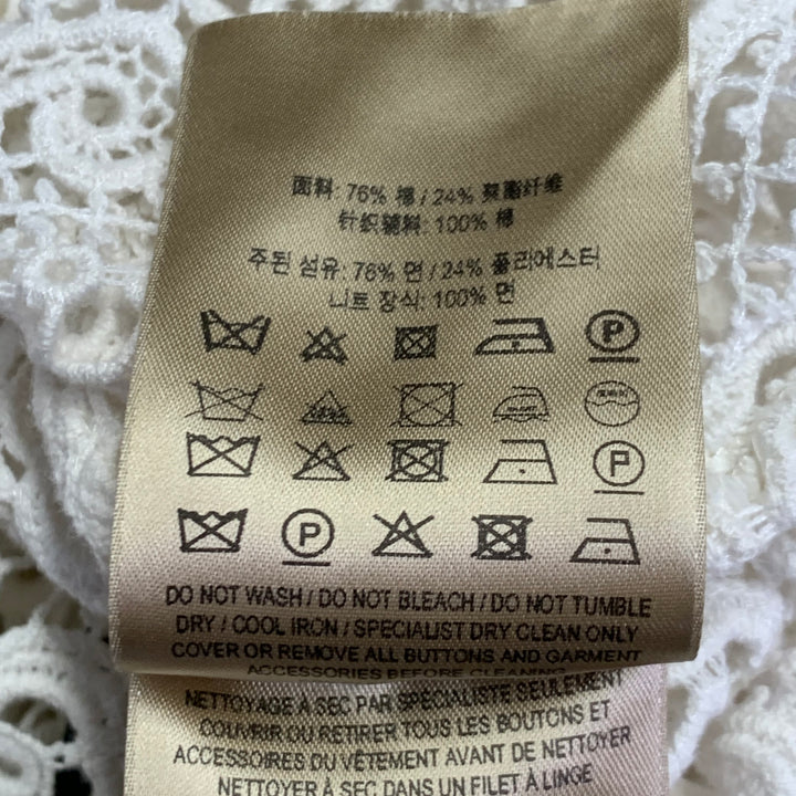 BURBERRY Size M White Cotton Blend Guipure Lace Long Sleeve Blouse