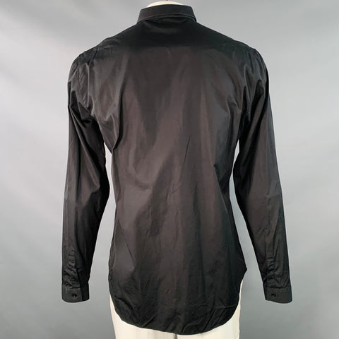 DIOR HOMME Size L Black Cotton Hidden Placket Embroidered Long Sleeve Shirt