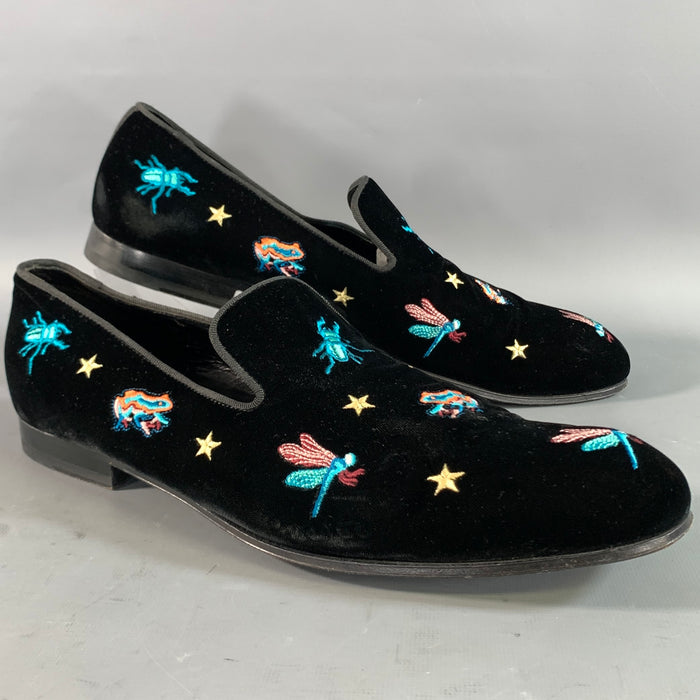 PAUL SMITH Size 11 Black Multi Color Embroidery Velvet Slip On Loafers