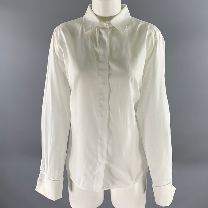 MAX MARA Size 12 White Cotton Dress Shirt