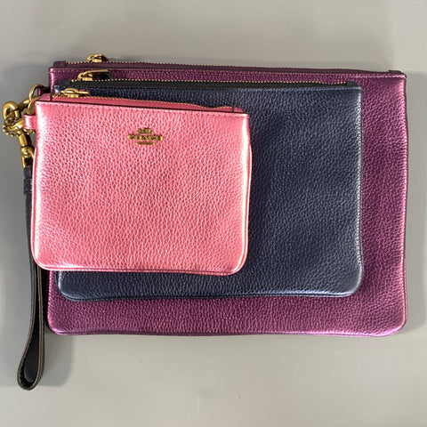 COACH HOL2018 Purple Navy 39250 Metallic Pebble Grain Leather Pouch