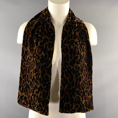SUMMER TOMPKINS Brown Black Leopard Silk & Rayon Velvet Scarf