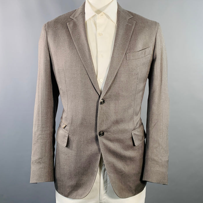ERMENEGILDO ZEGNA Size 46 Regular Taupe Nailhead Silk Cotton Sport Coat
