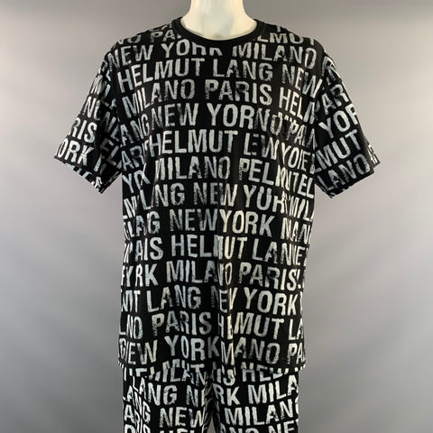 HELMUT LANG SS2020 Size XXL Black White 119376 Logo Cotton T Shirt & Shorts Set