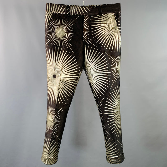 HAIDER ACKERMANN Size 32 Black Gold Jacquard Silk Blend Sunburst Cropped Casual Pants