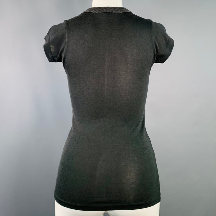 VAQUERA Size M Grey Charcoal Cotton Blend Jersey Logo Embellishment Fitted T-Shirt