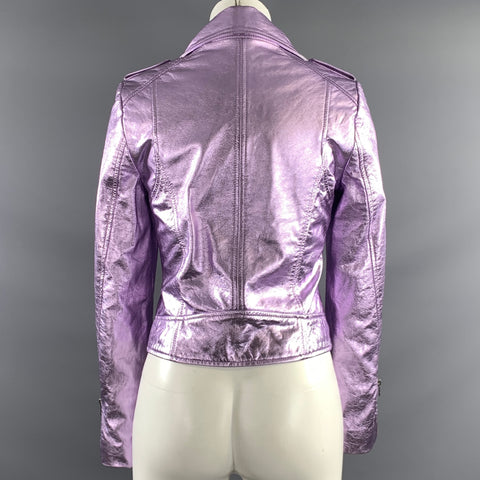 LAMARQUE Size XS Lavender Leather Metallic Biker Jacket