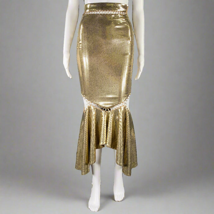 BURBERRY Size 0 Gold Beige Viscose Blend Disco Embellishment Mermaid Skirt