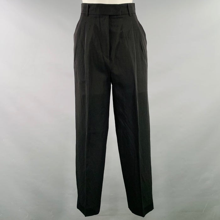 LORO PIANA Size 2 Black Virgin Wool Paper Pleated Wide Leg Dress Pants