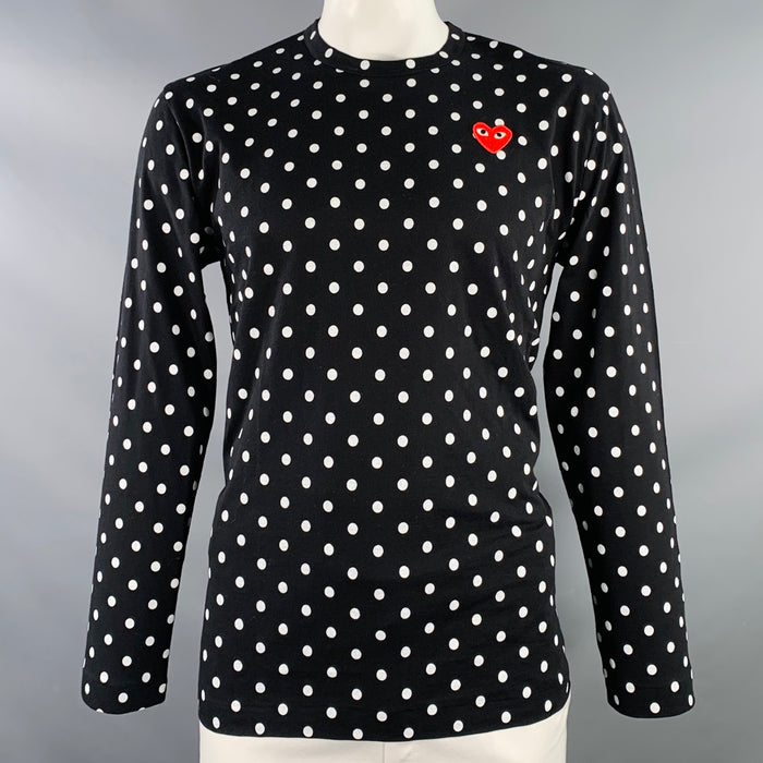 COMME des GARCONS PLAY Size L Black White Polka Dot Cotton Long Sleeve T-shirt