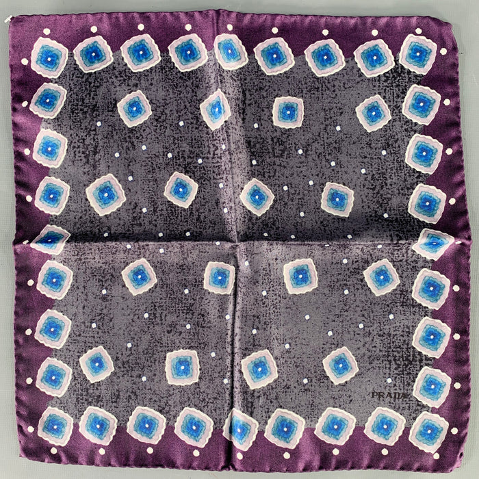 PRADA Grey Purple Squares Pocket Square