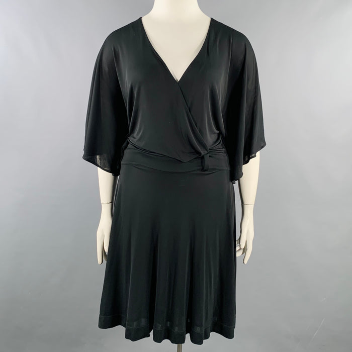 GUCCI Size L Black Viscose V-Neck Midi Dress