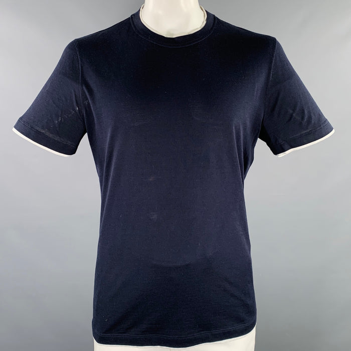 BRUNELLO CUCINELLI Size XL Black Grey Silk Cotton Crew Neck T-shirt