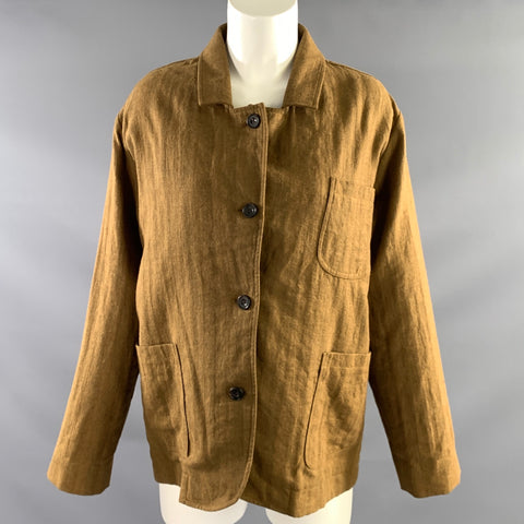 HYE SUN MUN Size S Brown Linen & Cotton Fisherman Coat