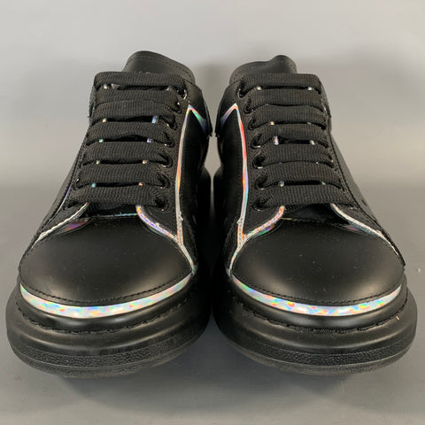 ALEXANDER MCQUEEN Size 9 Black Silver Leather Lace Up Lace Up Shoes