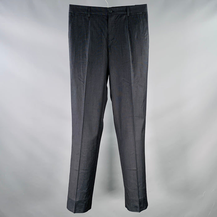 DOLCE & GABBANA Size 30 Black Navy Dots Virgin Wool Silk Tapered Dress Pants