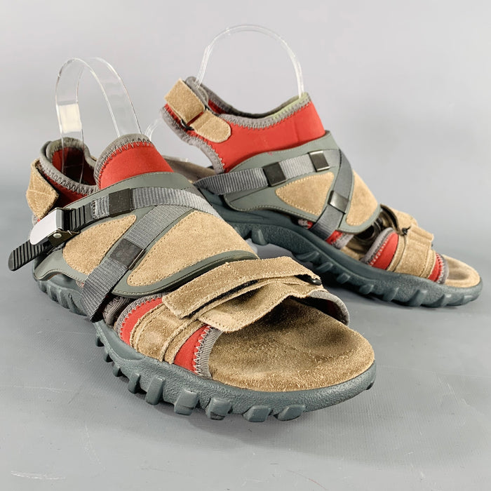 LANVIN Size 8 Beige Red Neoprene Hook Loop Closure Sandals