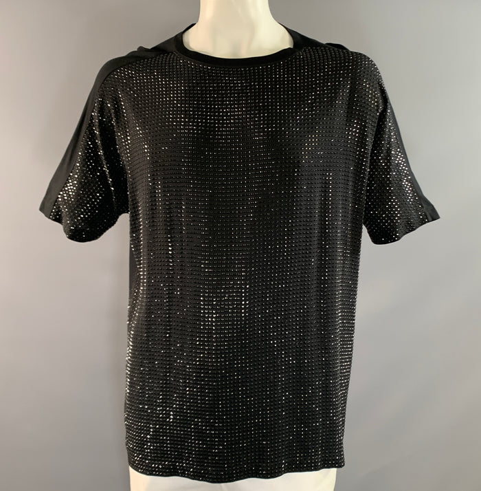 GUCCI Size One Size Black Studded Silk Crew Neck T Shirt