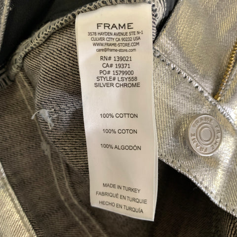 FRAME Size 25 Silver Cotton Metallic Zip Fly Jeans