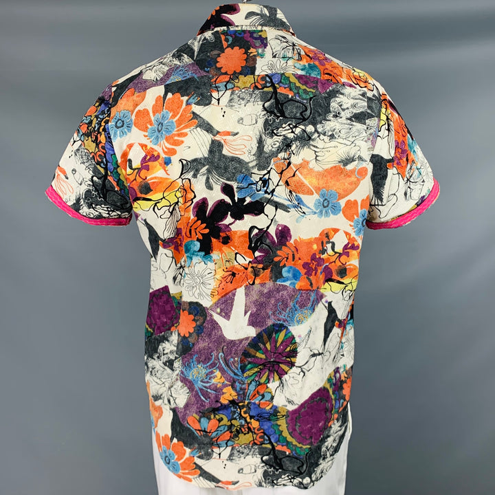 ROBERT GRAHAM Size L Multi Color Print Silk Button Up Short Sleeve Shirt