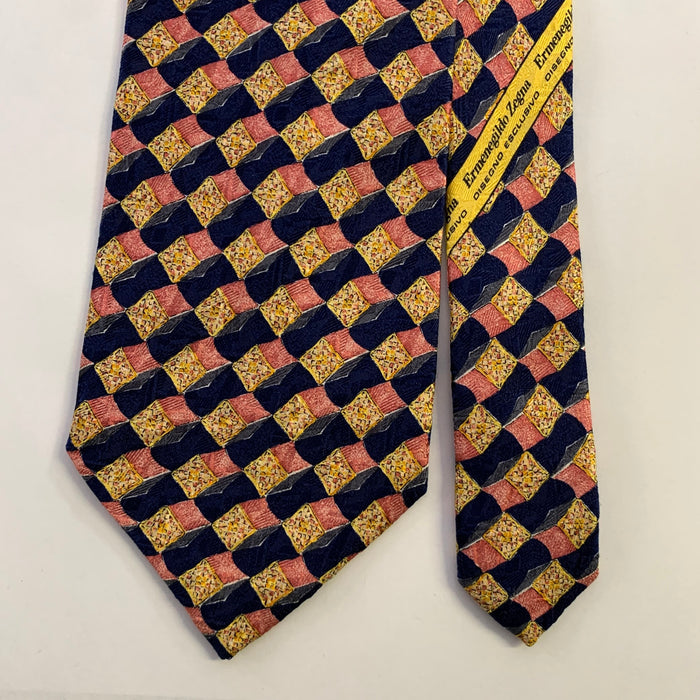 ERMENEGILDO ZEGNA Size One Size Peach Navy Abstract Silk Tie