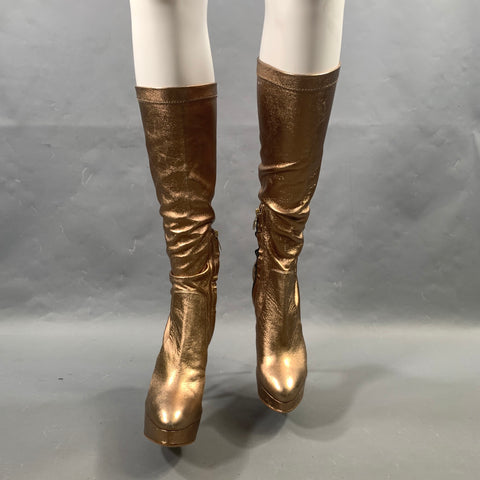 CHARLOTTE OLYMPIA Size 9 Gold Rose gold Leather Pull On Boots