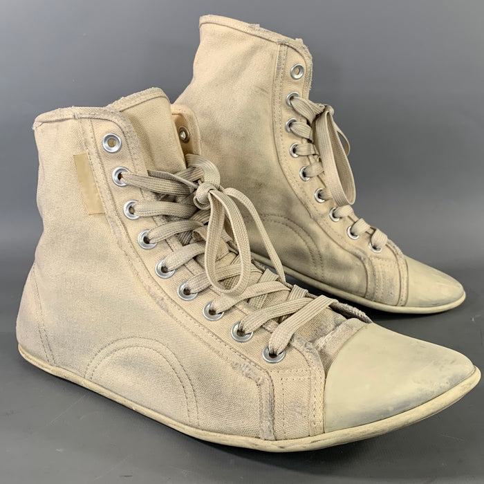 BALENCIAGA Size 8 White Distressed Canvas Lace Up Sneakers