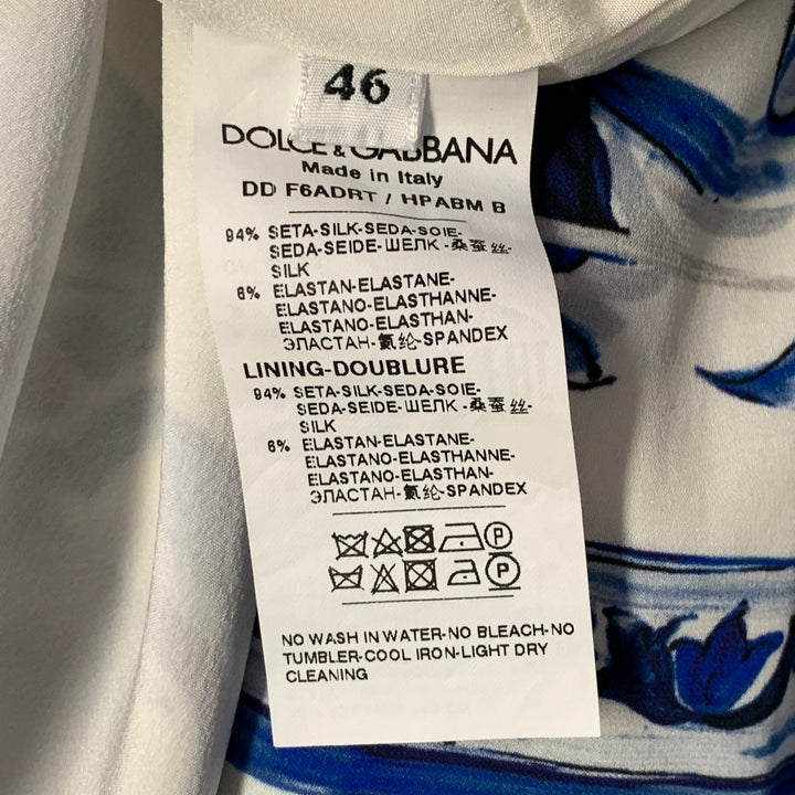 DOLCE & GABBANA Size 10 Blue White Silk Blend Long Sleeve Mini Dress